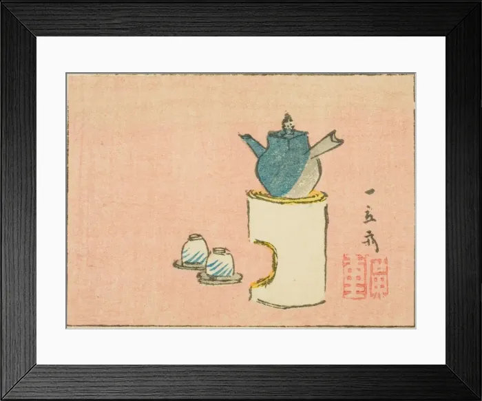 Framed Print : Teapot and cups, section of a sheet from a series of untitled harimaze prints, c. 1850s. Creator: Ando Hiroshige Framed Print : Teapot and cups, section of a sheet from a series of untitled harimaze prints, c. 1850s. Creator: Ando Hiroshige