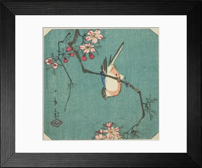 Framed Print : Bullfinch, section of an untitled harimaze print, c. 1840s. Creator: Ando Hiroshige Framed Print : Bullfinch, section of an untitled harimaze print, c. 1840s. Creator: Ando Hiroshige