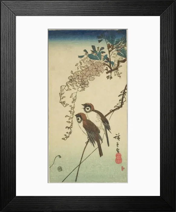 Framed Print : Sparrows and wisteria, n. d. Creator: Ando Hiroshige Framed Print : Sparrows and wisteria, n. d. Creator: Ando Hiroshige