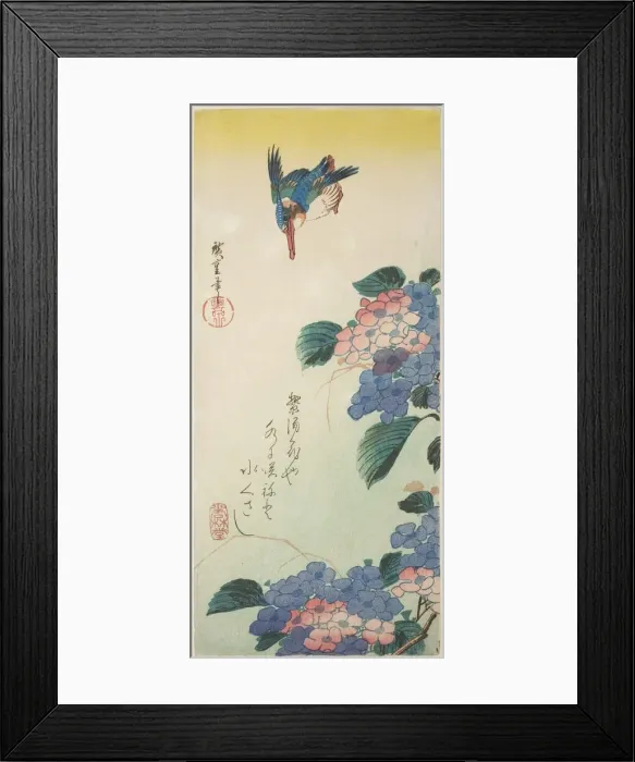 Framed Print : Kingfisher and hydrangea, 1830s. Creator: Ando Hiroshige Framed Print : Kingfisher and hydrangea, 1830s. Creator: Ando Hiroshige