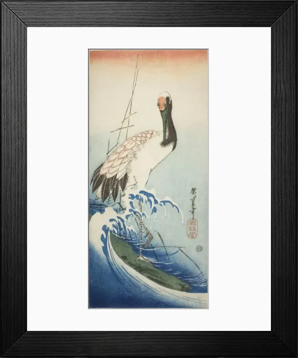 Framed Print : Crane and waves, early 1830s. Creator: Ando Hiroshige Framed Print : Crane and waves, early 1830s. Creator: Ando Hiroshige