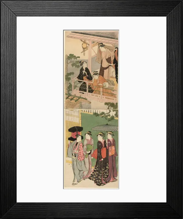 Framed Print : A Fan Peddler Passing Beneath a Balcony, c. 1786. Creator: Torii Kiyonaga Framed Print : A Fan Peddler Passing Beneath a Balcony, c. 1786. Creator: Torii Kiyonaga