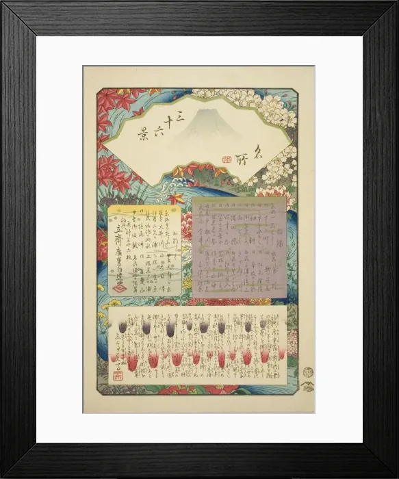 Framed Print : Title page for the series Thirty-six Views of Mount Fuji (Meisho sanjurokkei), 1859. Creator: Ando Hiroshige. Title page for the series Thirty-six Views of Mount Fuji (Meisho sanjurokkei), 1859. Creator: Ando Hiroshige Framed Print : Title page for the series Thirty-six Views of Mount Fuji (Meisho sanjurokkei), 1859. Creator: Ando Hiroshige. Title page for the series Thirty-six Views of Mount Fuji (Meisho sanjurokkei), 1859. Creator: Ando Hiroshige