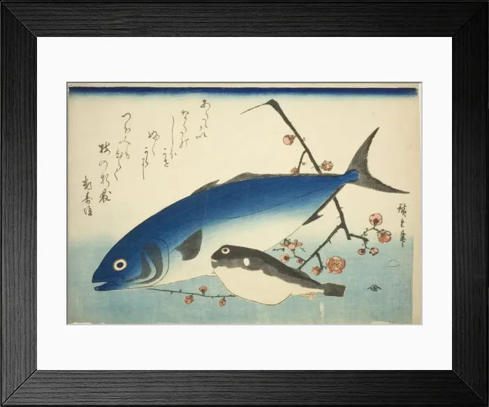 Framed Print : Yellowtail, blowfish, and plum branch, c. 1840 / 42. Creator: Ando Hiroshige Framed Print : Yellowtail, blowfish, and plum branch, c. 1840 / 42. Creator: Ando Hiroshige