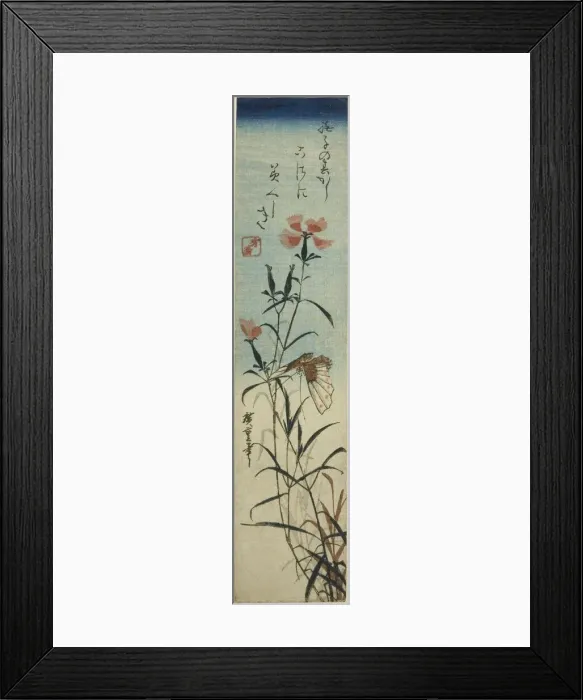 Framed Print : Butterfly and pinks, mid-1840s. Creator: Ando Hiroshige Framed Print : Butterfly and pinks, mid-1840s. Creator: Ando Hiroshige