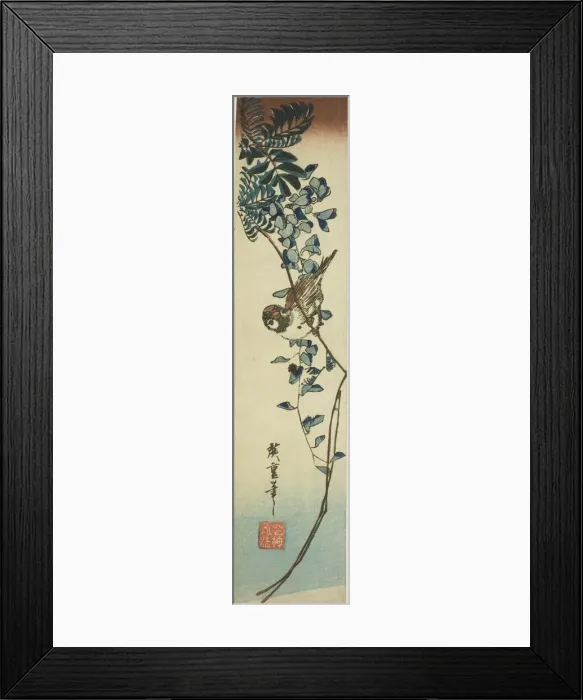 Framed Print : Sparrow and wisteria, 1840s. Creator: Ando Hiroshige Framed Print : Sparrow and wisteria, 1840s. Creator: Ando Hiroshige