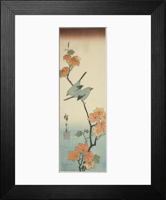 Framed Print : Japanese white-eyes on a maple branch, 1854. Creator: Ando Hiroshige Framed Print : Japanese white-eyes on a maple branch, 1854. Creator: Ando Hiroshige