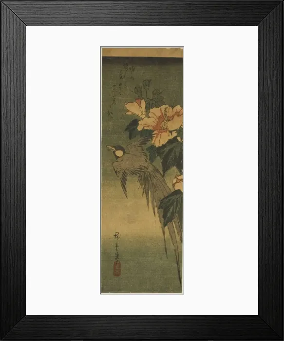 Framed Print : Long-tailed bird and hibiscus, 1830s-1840s. Creator: Ando Hiroshige Framed Print : Long-tailed bird and hibiscus, 1830s-1840s. Creator: Ando Hiroshige