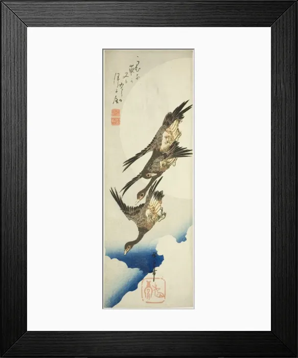 Framed Print : Flying geese and full moon, early 1830s. Creator: Ando Hiroshige Framed Print : Flying geese and full moon, early 1830s. Creator: Ando Hiroshige