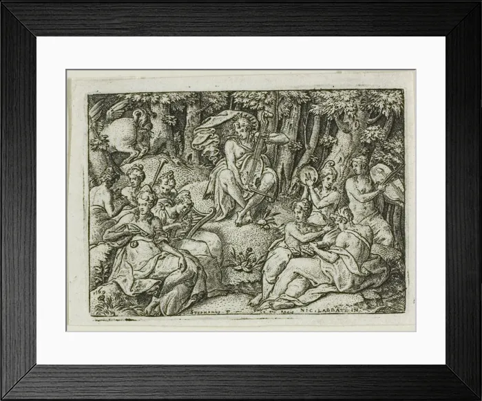 Framed Print : Apollo and the Muses, n. d. Creator: Etienne Delaune Framed Print : Apollo and the Muses, n. d. Creator: Etienne Delaune