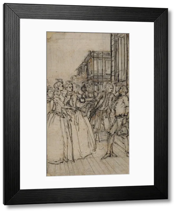 Framed Print : Literary Illustration with Two Ladies and Two Gentlemen in a Street, n. d Framed Print : Literary Illustration with Two Ladies and Two Gentlemen in a Street, n. d