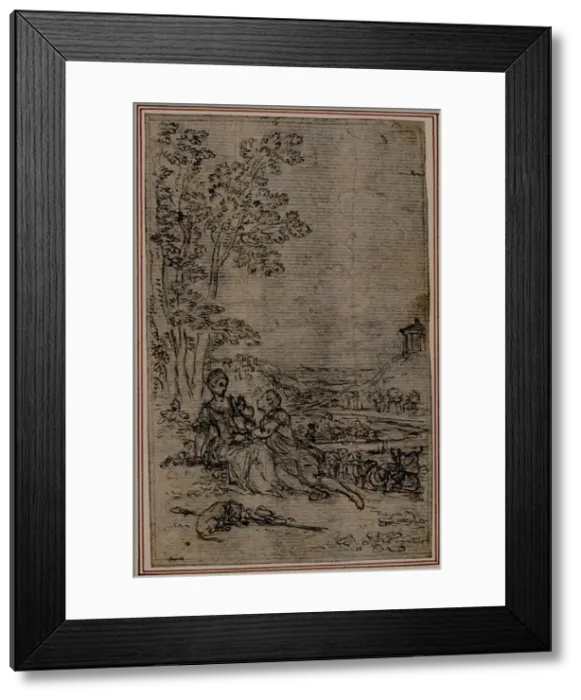 Framed Print : Study for Vignette in Fontanelles (attr. ) Les Amours de Mirtil, Canto I, c Framed Print : Study for Vignette in Fontanelles (attr. ) Les Amours de Mirtil, Canto I, c