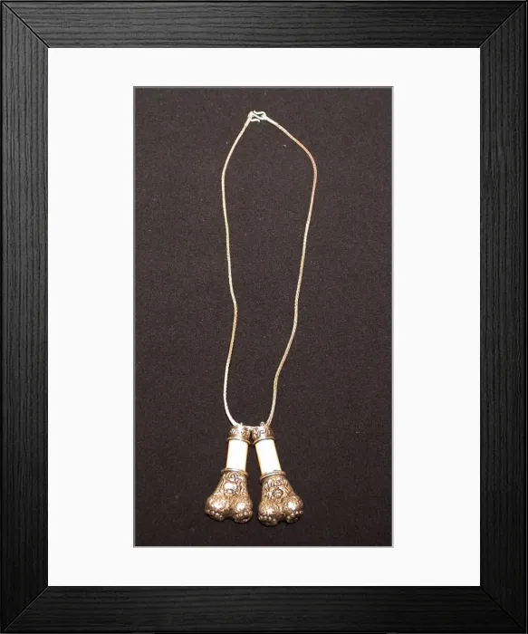 Framed Print : Two Miniature Bone Trumpets on a Chain, 18th century. Creator: Unknown Framed Print : Two Miniature Bone Trumpets on a Chain, 18th century. Creator: Unknown