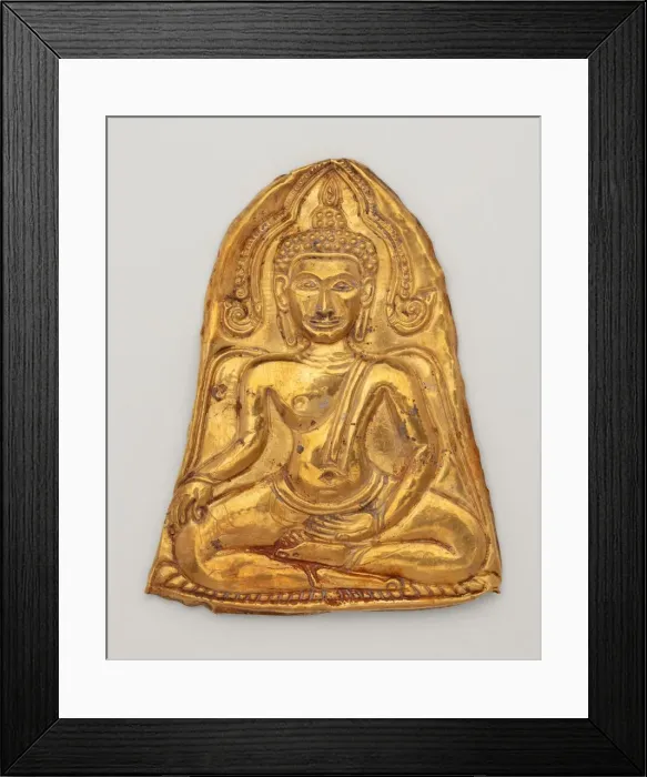 Framed Print : Votive Plaque with Buddha Triumphing over Mara (Maravijaya), 19th century