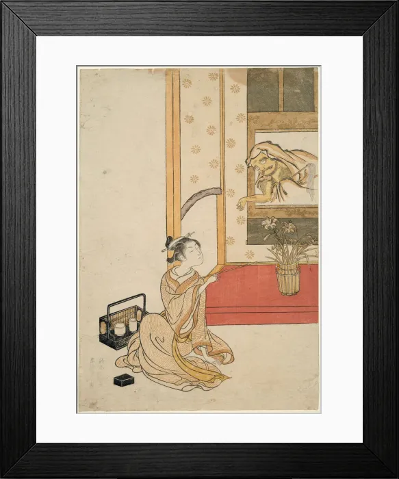 Framed Print : Giving Daruma a Smoke, 1765. Creator: Suzuki Harunobu Framed Print : Giving Daruma a Smoke, 1765. Creator: Suzuki Harunobu
