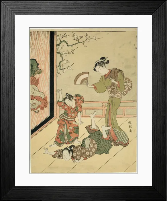 Framed Print : The Wrestling Match (parody of Ushikawamaru and Benkei), c. 1767 Framed Print : The Wrestling Match (parody of Ushikawamaru and Benkei), c. 1767