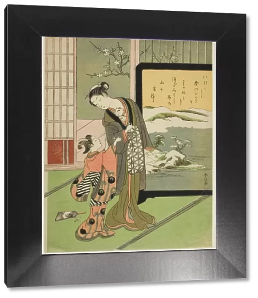 Courtesan and Her Child Attendant Playing with a Cat, c. 1768. Creator: Suzuki Harunobu