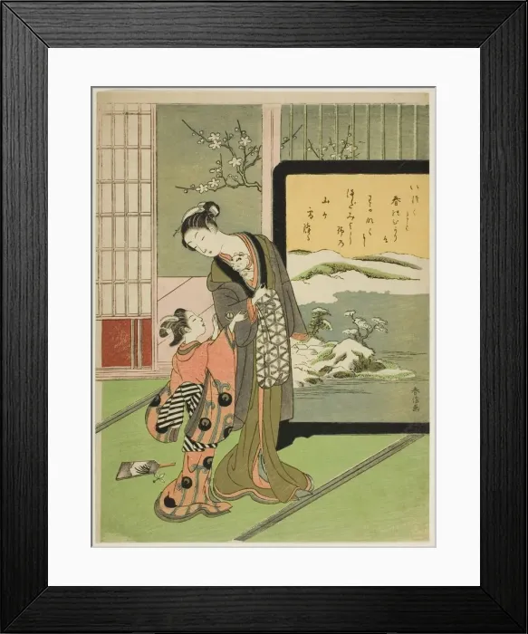 Framed Print : Courtesan and Her Child Attendant Playing with a Cat, c. 1768. Creator: Suzuki Harunobu Framed Print : Courtesan and Her Child Attendant Playing with a Cat, c. 1768. Creator: Suzuki Harunobu