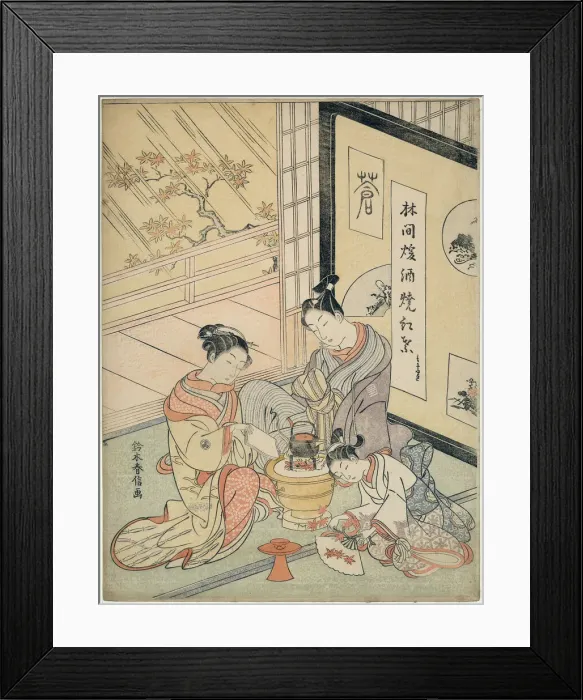 Framed Print : Burning Maple Leaves to Heat Sake, c. 1768. Creator: Suzuki Harunobu Framed Print : Burning Maple Leaves to Heat Sake, c. 1768. Creator: Suzuki Harunobu