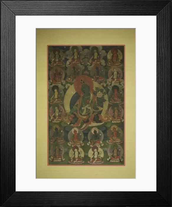 Framed Print : Painted Banner (Thangka) of Green Tara Surrounded by Twenty Manifestations, 18th century Framed Print : Painted Banner (Thangka) of Green Tara Surrounded by Twenty Manifestations, 18th century