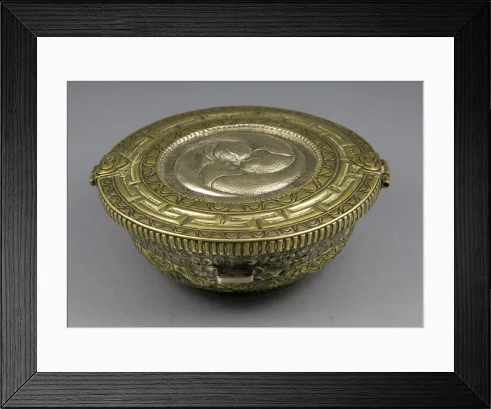 Framed Print : Teacup or Offering Bowl Container with Wheel of Joy'Motif, 18th / 19th century Framed Print : Teacup or Offering Bowl Container with Wheel of Joy'Motif, 18th / 19th century