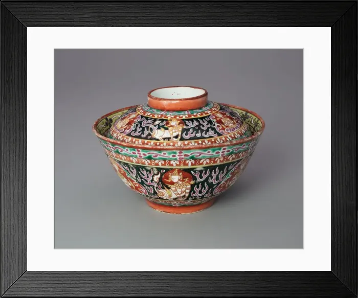 Framed Print : Bencharong (Five-Colored) Ware Covered Bowl with Thai Motifs, 18th century Framed Print : Bencharong (Five-Colored) Ware Covered Bowl with Thai Motifs, 18th century