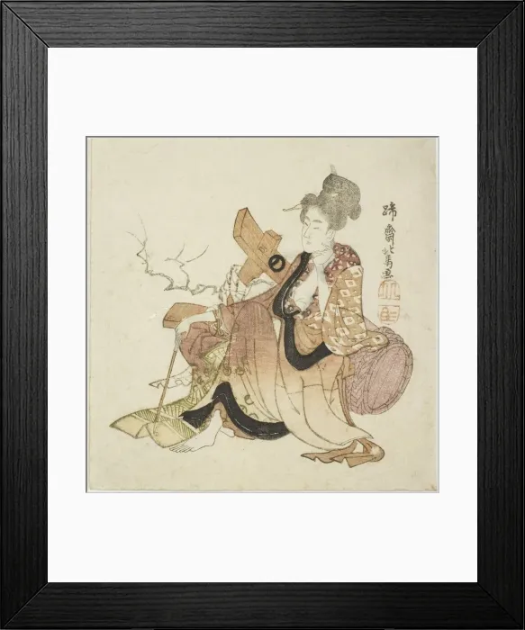 Framed Print : Woman leaning against wine cask, from an untitled series of Eight Immortals of Framed Print : Woman leaning against wine cask, from an untitled series of Eight Immortals of