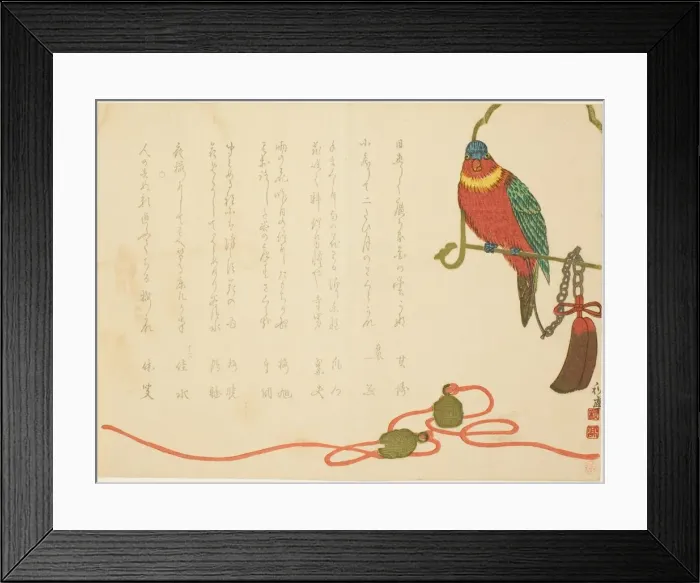 Framed Print : Parrot and Bells, 19th century. Creator: Tanaka Shutei Framed Print : Parrot and Bells, 19th century. Creator: Tanaka Shutei