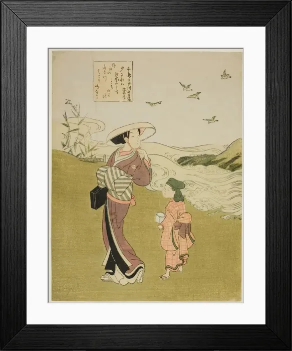Framed Print : The Jewel River of Plovers (Chidori no Tamagawa), from an untitled series of Six Jewel Framed Print : The Jewel River of Plovers (Chidori no Tamagawa), from an untitled series of Six Jewel