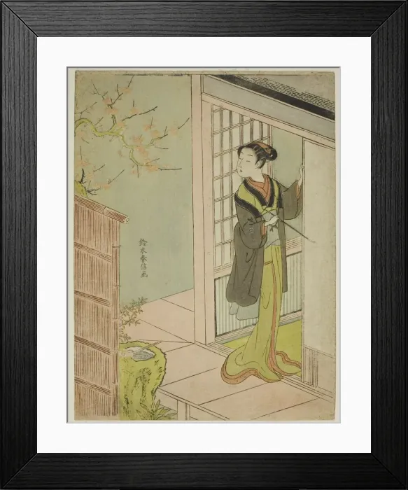 Framed Print : Beauty Admiring a Bush Warbler Singing in a Plum Tree, c. 1767 / 68 Framed Print : Beauty Admiring a Bush Warbler Singing in a Plum Tree, c. 1767 / 68