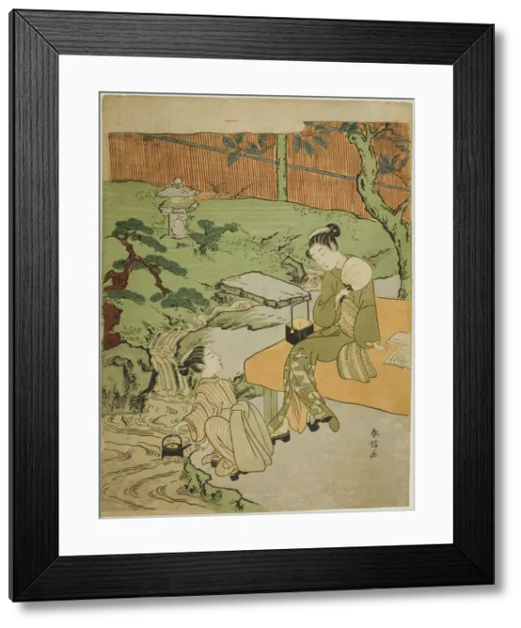 Framed Print : Two Girls Enjoying the Evening Cool in a Garden, c. 1765 / 70. Creator: Suzuki Harunobu Framed Print : Two Girls Enjoying the Evening Cool in a Garden, c. 1765 / 70. Creator: Suzuki Harunobu