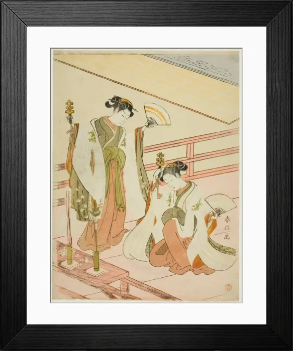 Framed Print : The Dance of the Shrine Maidens Ohatsu and Onami, c. 1769. Creator: Suzuki Harunobu Framed Print : The Dance of the Shrine Maidens Ohatsu and Onami, c. 1769. Creator: Suzuki Harunobu