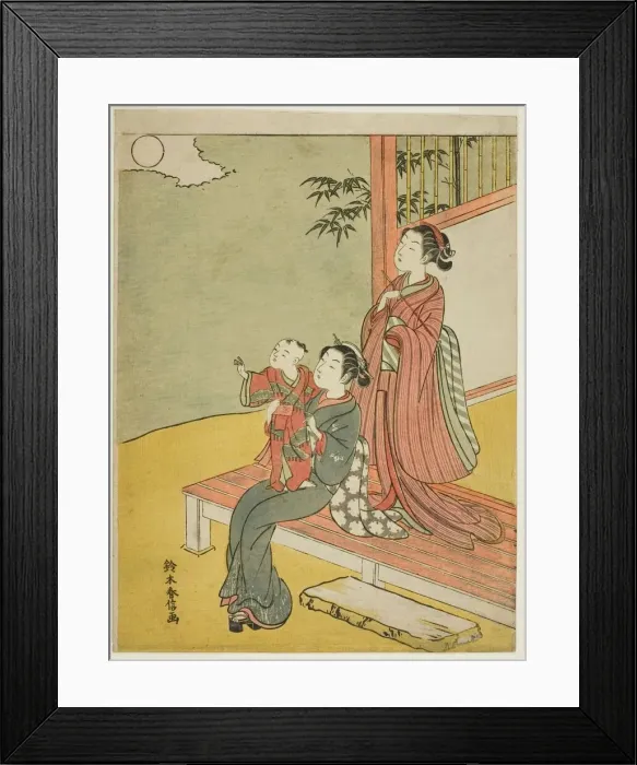 Framed Print : Two Women and a Child Viewing the Full Moon, c. 1767  /  68. Creator: Suzuki Harunobu