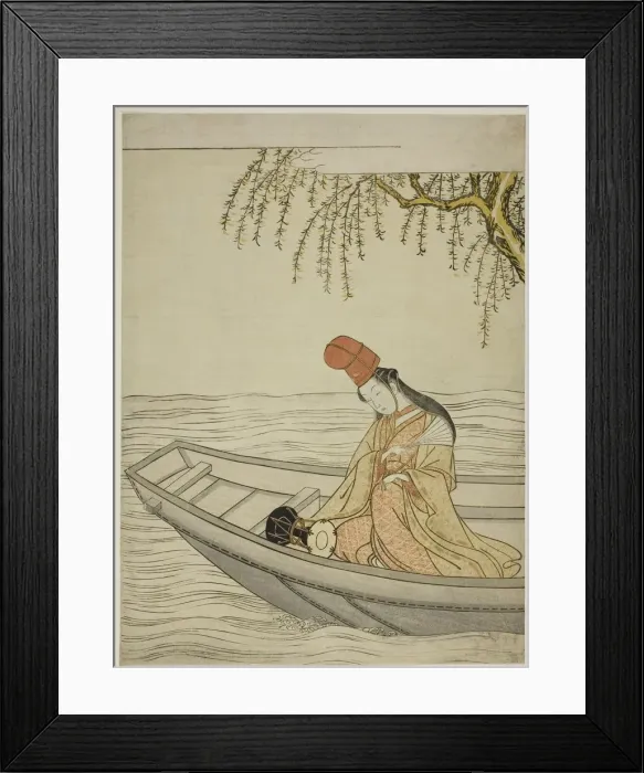 Framed Print : Shirabyoshi Dancer in Asazuma boat, c. 1766. Creator: Suzuki Harunobu Framed Print : Shirabyoshi Dancer in Asazuma boat, c. 1766. Creator: Suzuki Harunobu