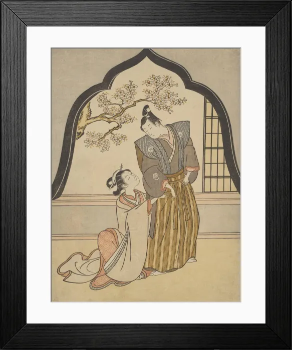 Framed Print : Lovers Dressing Beside a Window, 1765. Creator: Suzuki Harunobu Framed Print : Lovers Dressing Beside a Window, 1765. Creator: Suzuki Harunobu