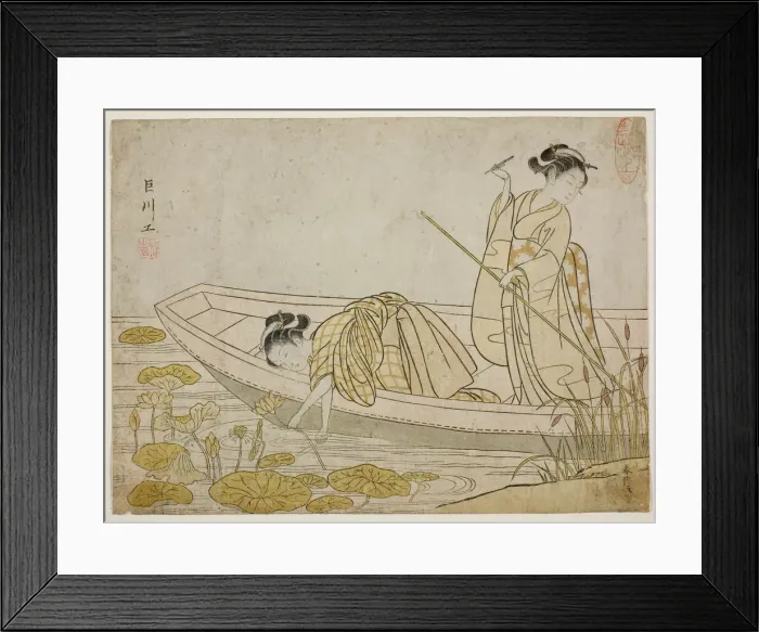 Framed Print : Gathering Lotus Flowers, 1765. Creator: Suzuki Harunobu Framed Print : Gathering Lotus Flowers, 1765. Creator: Suzuki Harunobu