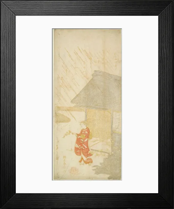 Framed Print : Young Woman Holding a Kerria Branch (parody of Ota Dokan), c. 1764 / 65 Framed Print : Young Woman Holding a Kerria Branch (parody of Ota Dokan), c. 1764 / 65