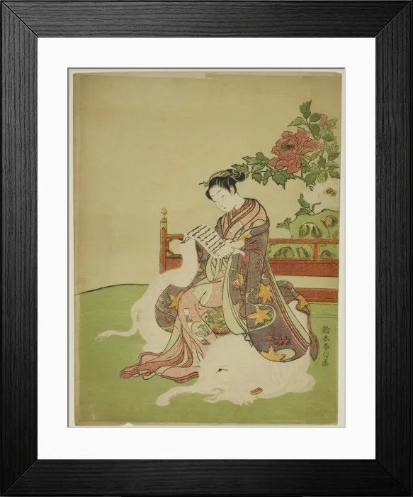 Framed Print : Young Woman Seated on a White Elephant (parody of the Bodhisattva Fugen), c. 1767 / 68 Framed Print : Young Woman Seated on a White Elephant (parody of the Bodhisattva Fugen), c. 1767 / 68