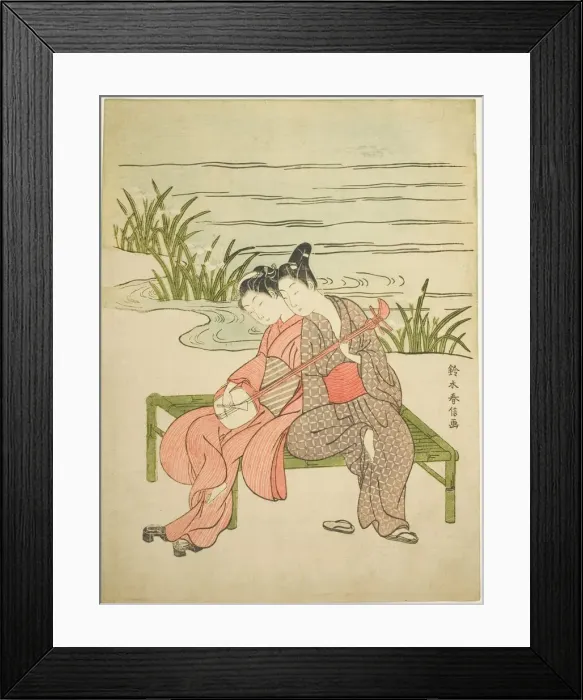 Framed Print : Lovers Playing the Same Shamisen (parody of Xuanzong and Yang Guifei), c. 1767 Framed Print : Lovers Playing the Same Shamisen (parody of Xuanzong and Yang Guifei), c. 1767