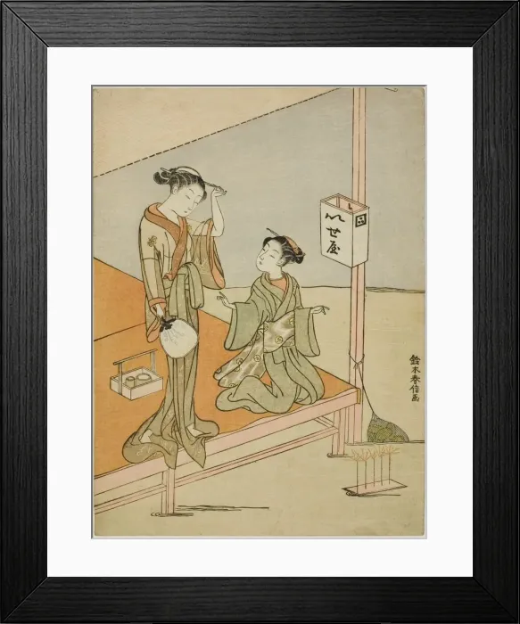 Framed Print : A Courtesan and Her Attendant at the Riverside Teahouse Iseya, c. 1768 / 69 Framed Print : A Courtesan and Her Attendant at the Riverside Teahouse Iseya, c. 1768 / 69