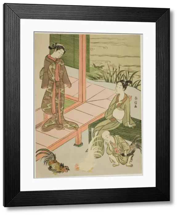 Framed Print : Watching a Cockfight at the Edge of the Veranda, c. 1767 / 68. Creator: Suzuki Harunobu Framed Print : Watching a Cockfight at the Edge of the Veranda, c. 1767 / 68. Creator: Suzuki Harunobu