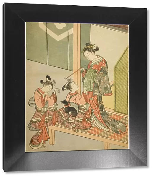 Courtesan and Two Attendants Playing with a Dog, c. 1766. Creator: Suzuki Harunobu