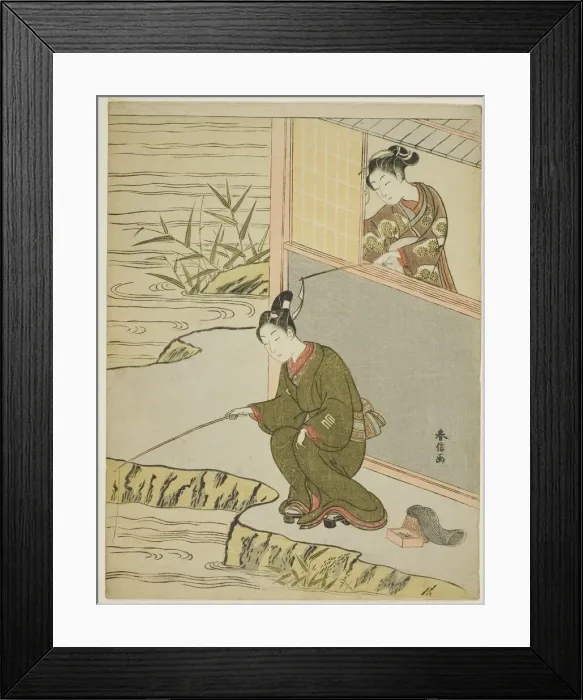 Framed Print : Beauty Teasing a Young Man Fshing, c. 1768. Creator: Suzuki Harunobu Framed Print : Beauty Teasing a Young Man Fshing, c. 1768. Creator: Suzuki Harunobu