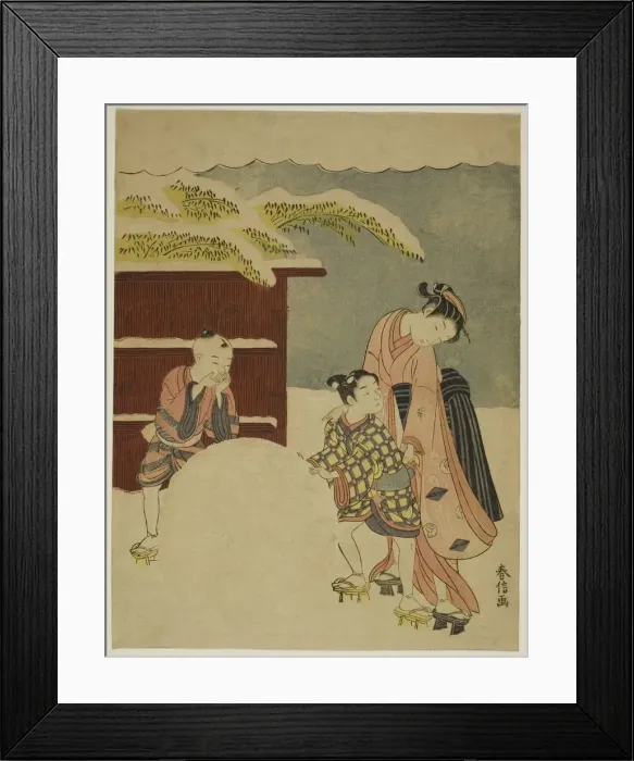 Framed Print : Making a Giant Snowball, c. 1767. Creator: Suzuki Harunobu Framed Print : Making a Giant Snowball, c. 1767. Creator: Suzuki Harunobu