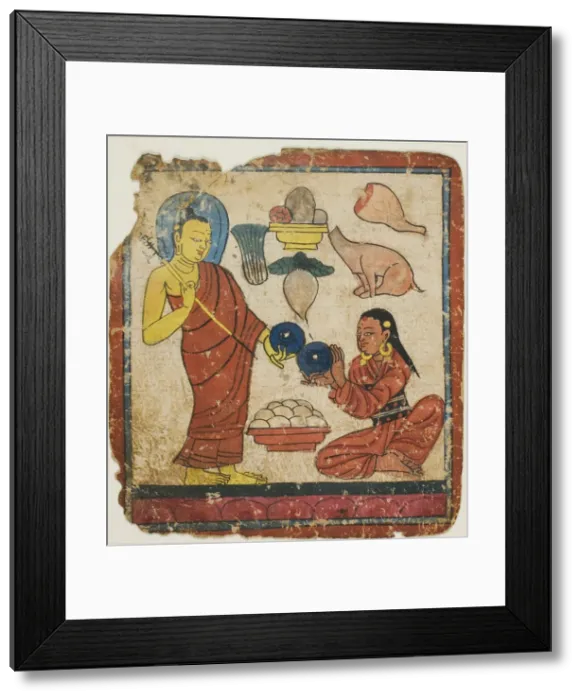 Framed Print : Lady Offering Food to a Monk, From a Set of Initiation Cards (Tsakali), 14th / 15th century Framed Print : Lady Offering Food to a Monk, From a Set of Initiation Cards (Tsakali), 14th / 15th century