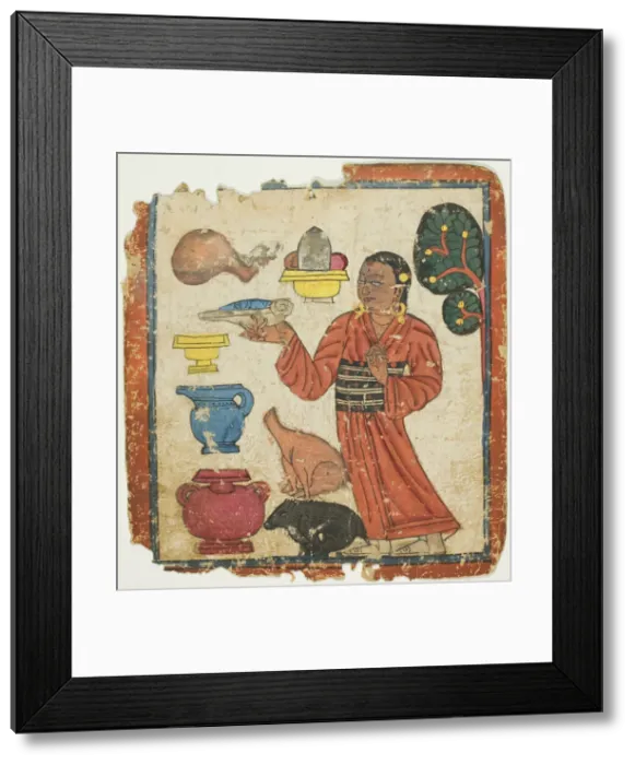 Framed Print : Presentation of Offerings, from a Set of Initiation Cards (Tsakali), 14th  /  15th century