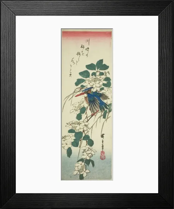 Framed Print : Kingfisher and viburnum, 1840s. Creator: Ando Hiroshige Framed Print : Kingfisher and viburnum, 1840s. Creator: Ando Hiroshige