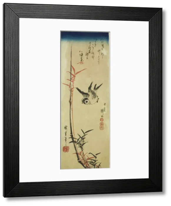 Framed Print : Sparrow and bamboo, mid-1830s. Creator: Ando Hiroshige Framed Print : Sparrow and bamboo, mid-1830s. Creator: Ando Hiroshige