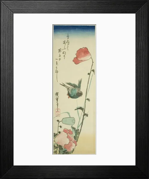 Framed Print : Swallow and poppies, c. 1830s. Creator: Ando Hiroshige Framed Print : Swallow and poppies, c. 1830s. Creator: Ando Hiroshige