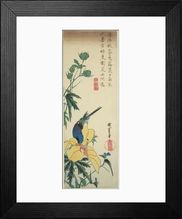 Framed Print : Blue bird and hibiscus, 1830s. Creator: Ando Hiroshige Framed Print : Blue bird and hibiscus, 1830s. Creator: Ando Hiroshige